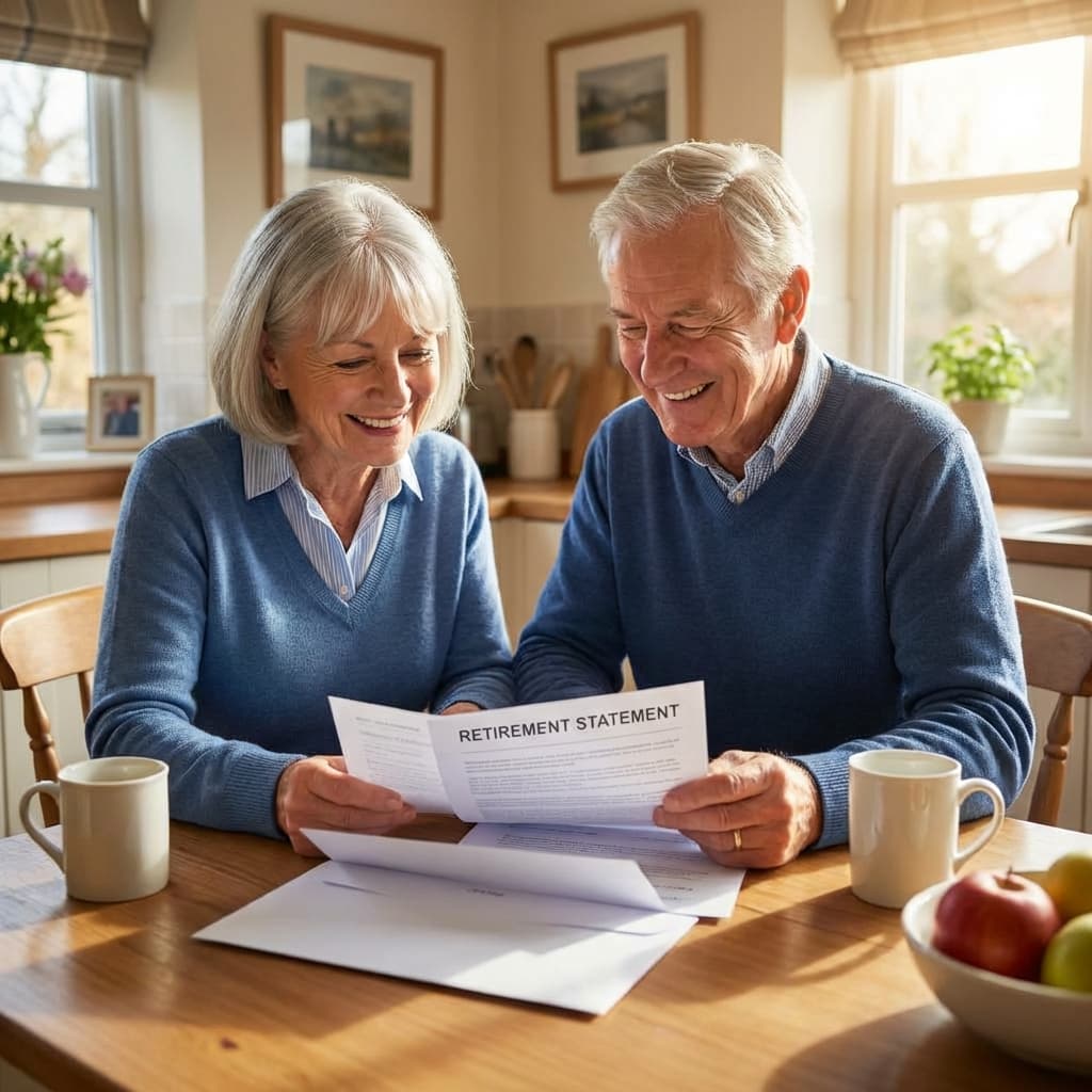 Happy retired couple reviewing their secure finances